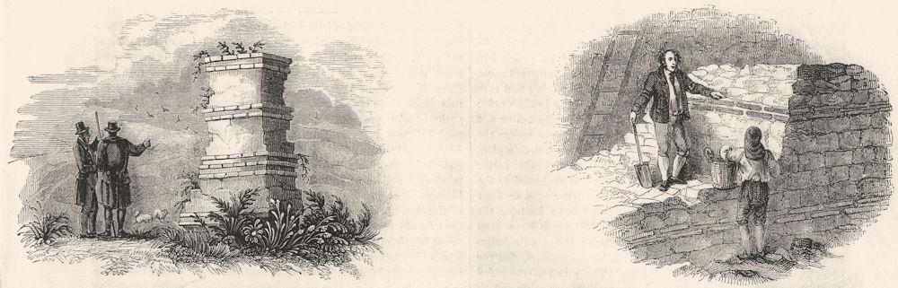 ROMAN WALLS. Verulam, St Alban's; Minories, London 1845 old antique print