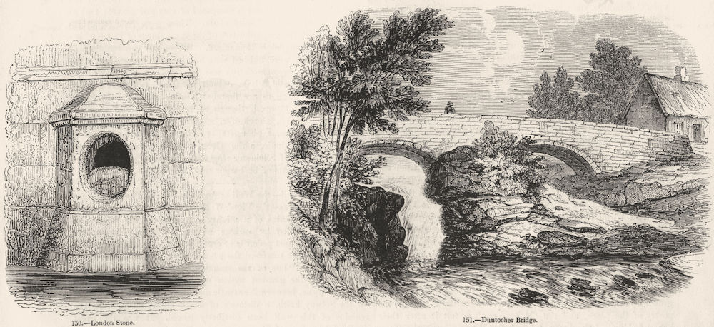 LONDON. Stone; Duntocher Bridge 1845 old antique vintage print picture