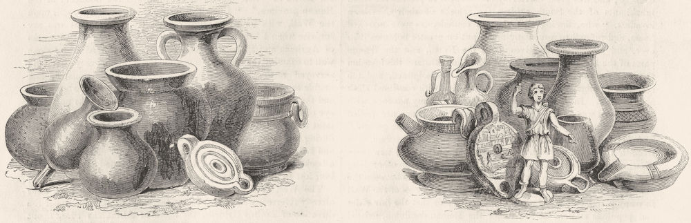 Associate Product VASES. Found after Gt fire; Roman, St Paul's Cross 1845 old antique print