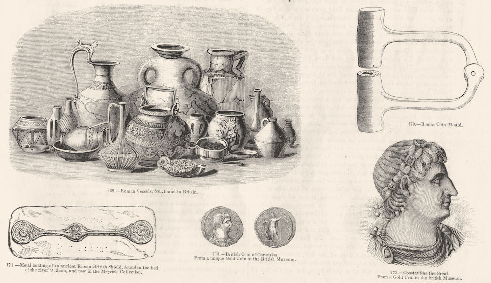 Associate Product ROMAN BRITAIN. Ships, Coin Mould; Witham; Constantine 1845 old antique print