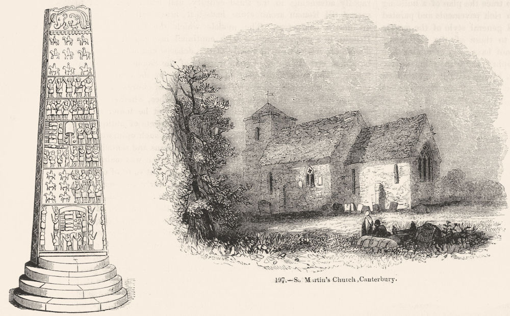 Associate Product CANTERBURY. St Martin's Church; Sueno Pillar, Forres;  1845 old antique print