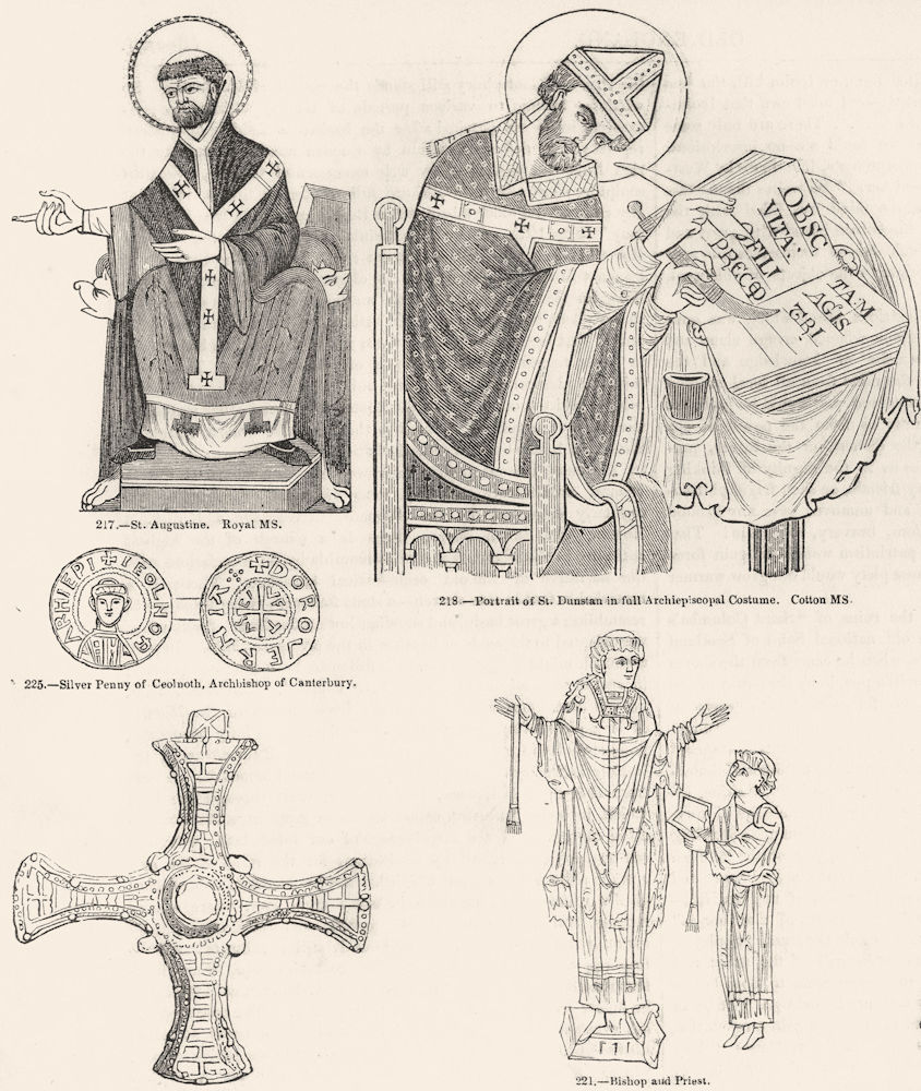 Associate Product RELIGIOUS. St Augustine; Dunstan; Ceolnoth; Cuthbert 1845 old antique print