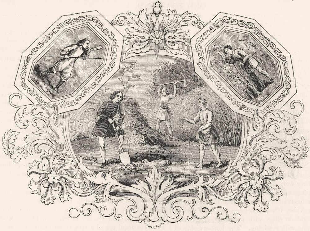 TRIBAL. Saxon Emblems of month March 1845 old antique vintage print picture
