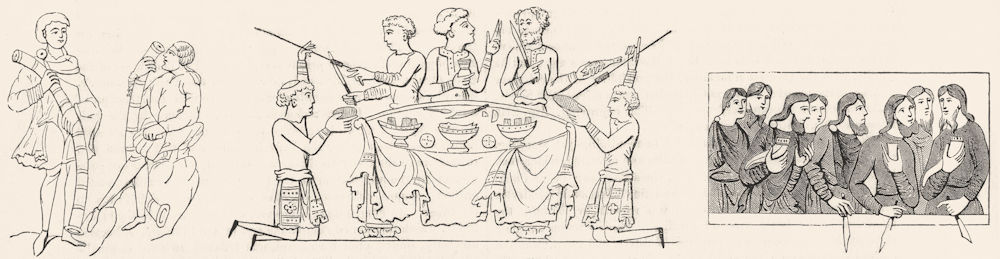 Associate Product SOCIETY. Trombone; Dinner party; Cow's Horns cups 1845 old antique print