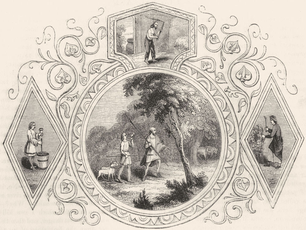TRIBAL. Saxon Emblems of month 1845 old antique vintage print picture