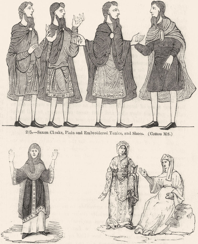TRIBAL. Saxon cloaks, Tunics; Etheldrytha 1845 old antique print picture