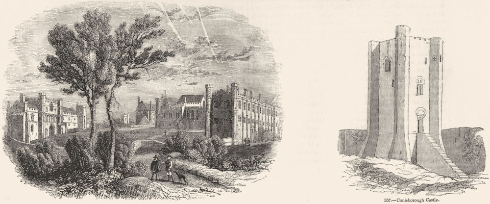 CONISBOROUGH CASTLE. & Battle Abbey 1845 old antique vintage print picture