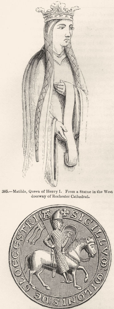 KENT. Matilda, Henry I's Queen; Milo Fitz-walter seal 1845 old antique print
