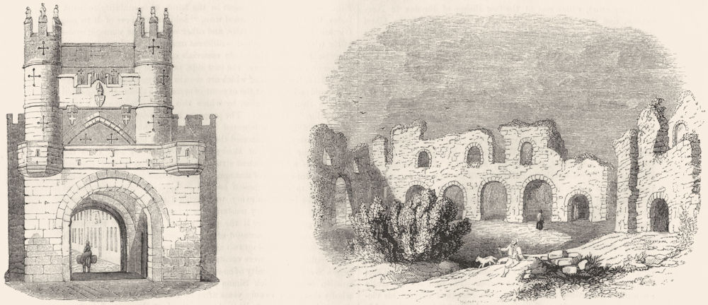 Associate Product MONK BAR, YORK. & Reading Abbey ruins in 1721 1845 old antique print picture