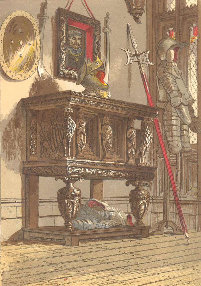FURNITURE. Elizabethan sideboard in Warwick Castle 1845 old antique print