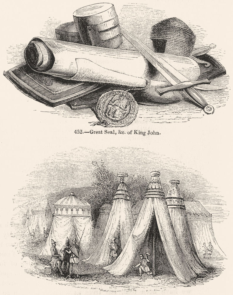 DECORATIVE. King John seal ; Tents 1845 old antique vintage print picture