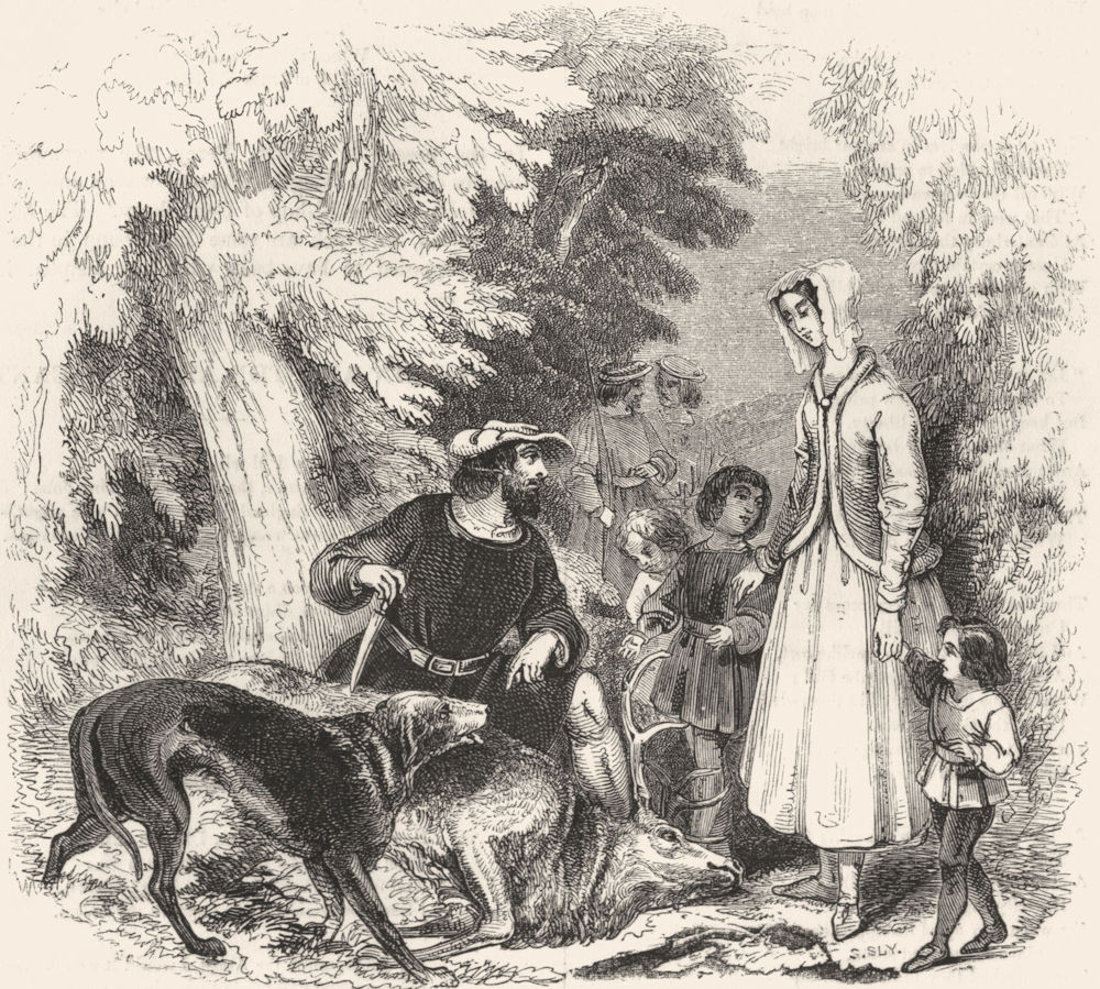 FAMILY. William of Cloudeslie, Englewood forest 1845 old antique print picture