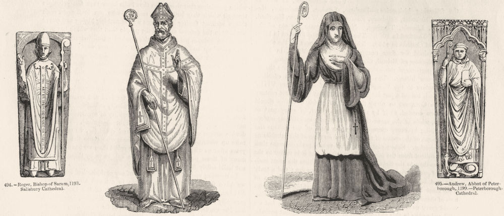 CLERGY. Bishop Sarum; Abbot; Abbess; Peterborough 1845 old antique print