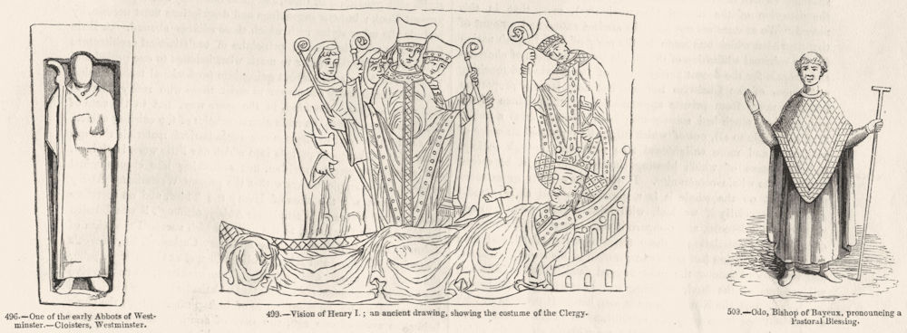 CLERGY. Westminster abbot; Henry I; Odo Bayeux Bishop 1845 old antique print