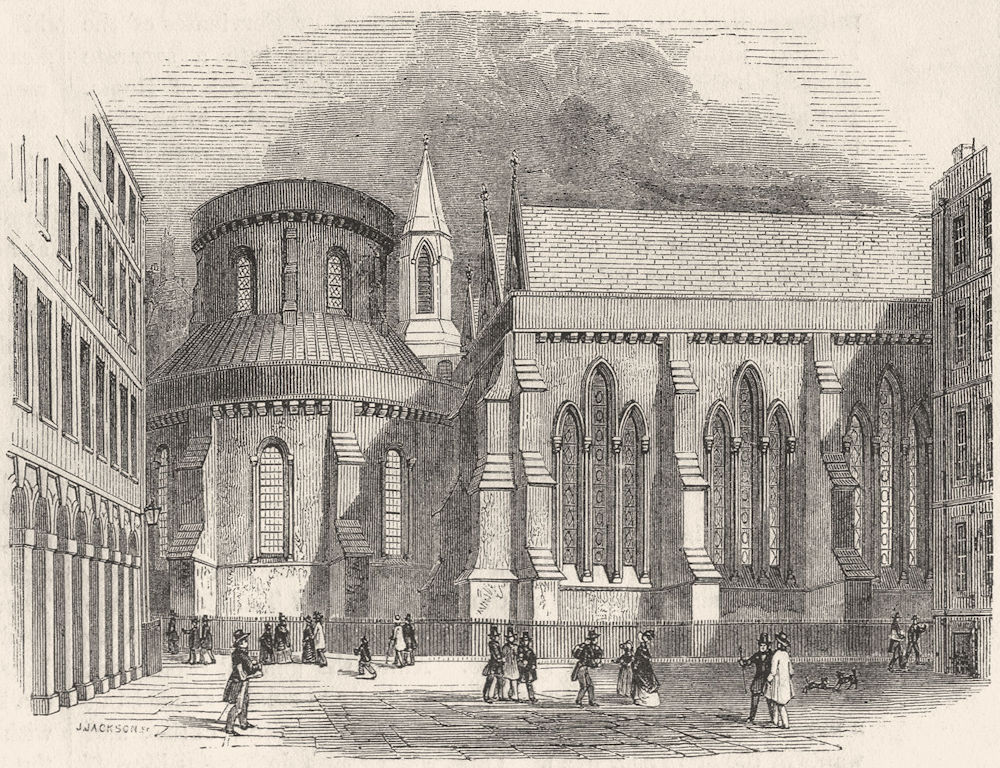 LONDON. Temple Church, South 1845 old antique vintage print picture