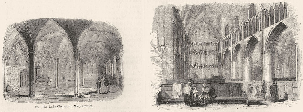 Associate Product LONDON. Lady Chapel, St Mary Overies; Choir  1845 old antique print picture