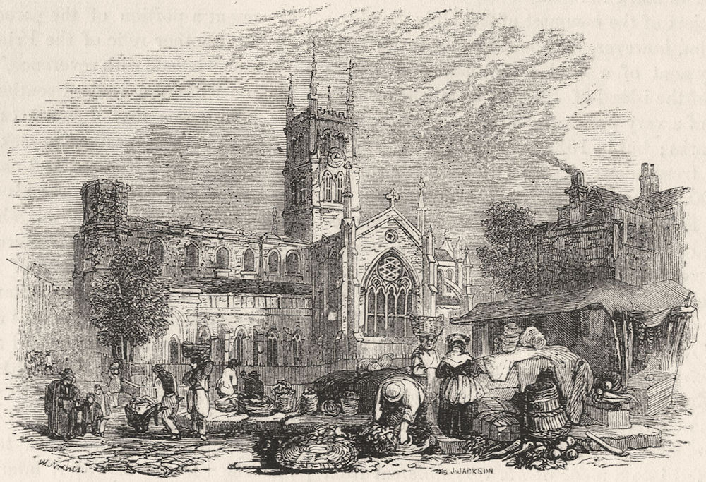 LONDON. St Mary Overies, South 1845 old antique vintage print picture