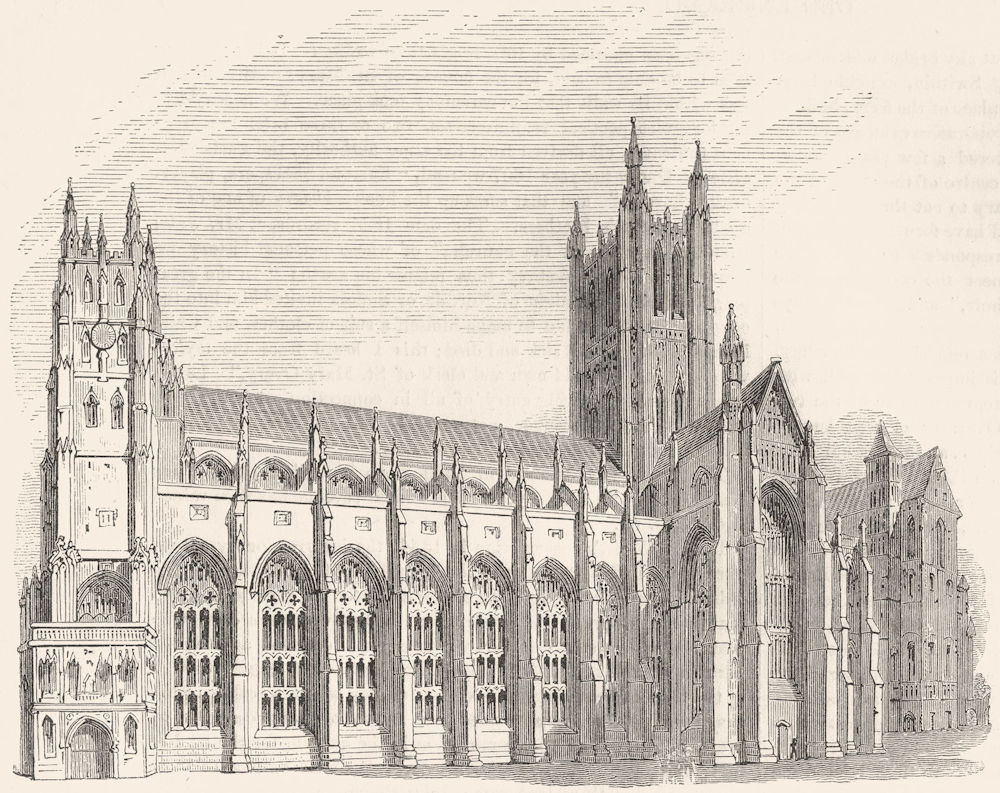 KENT. Canterbury Cathedral, South side 1845 old antique vintage print picture