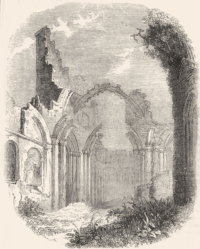 NORTHUMBS. Ruins, Priory of Lindisfarne 1845 old antique vintage print picture