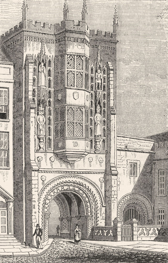 GLOS. Abbey Gateway, Bristol window restored 1845 old antique print picture