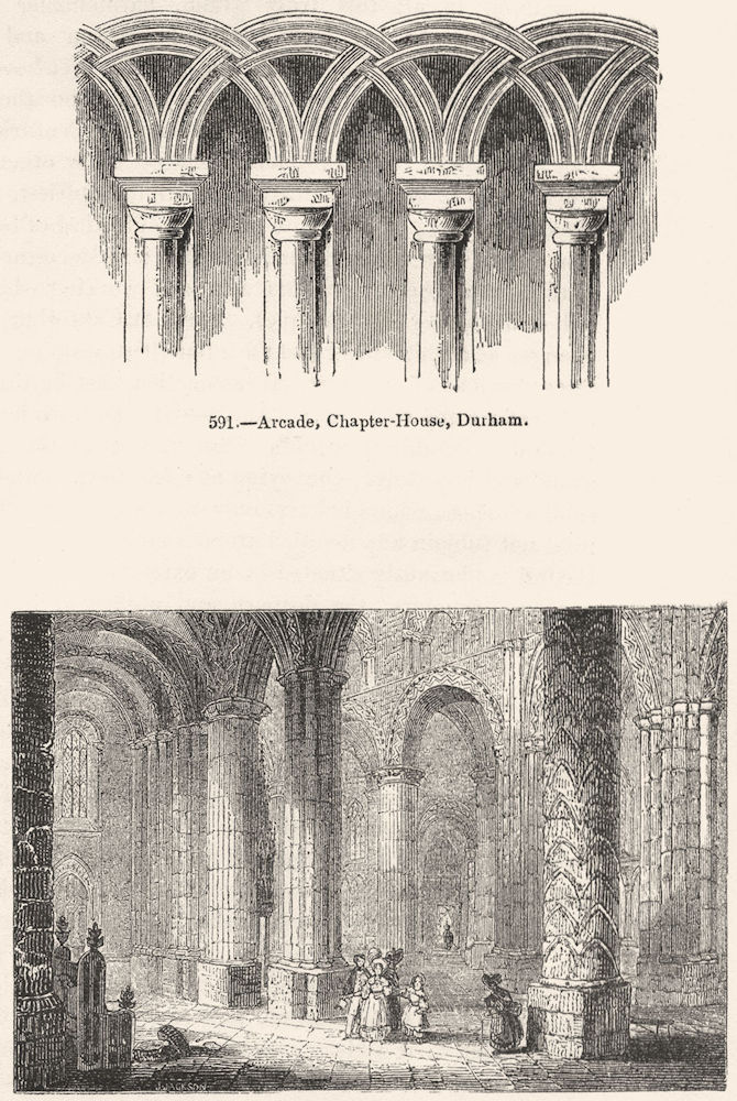 DURHAM. Arcade, Chapter House; Cathedral 1845 old antique print picture