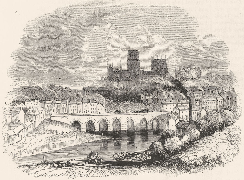DURHAM. Durham 1845 old antique vintage print picture