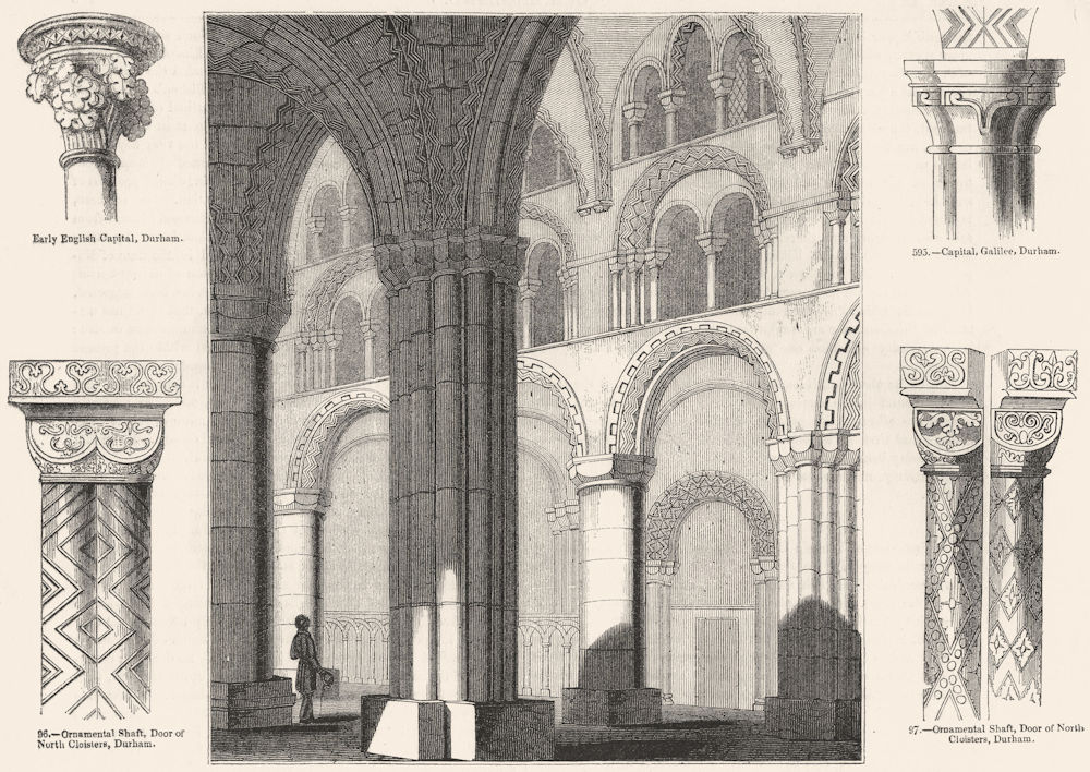Associate Product DURHAM. Cathedral nave; shaft, capital 1845 old antique vintage print picture