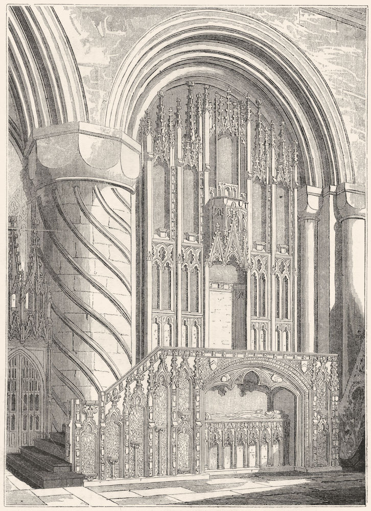DURHAM. Bishop's Throne, Cathedral 1845 old antique vintage print picture