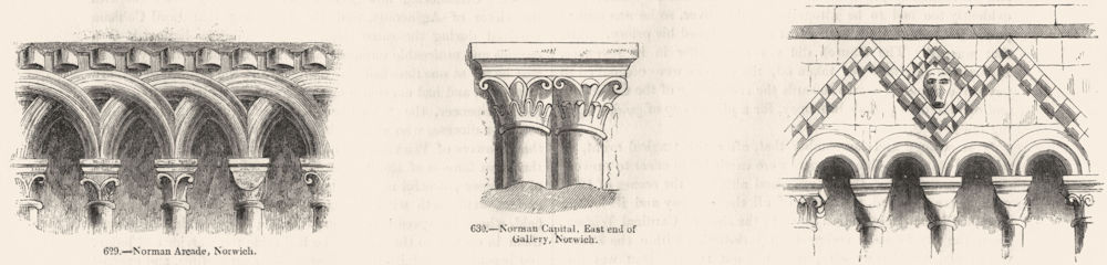 Associate Product NORWICH. Norman Arcade; Capital, East end of Gallery;  1845 old antique print