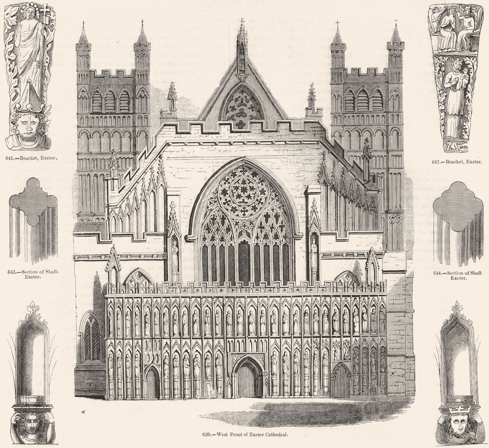 DEVON. Bracket, Exeter; Section of Shaft; ; Cathedral 1845 old antique print