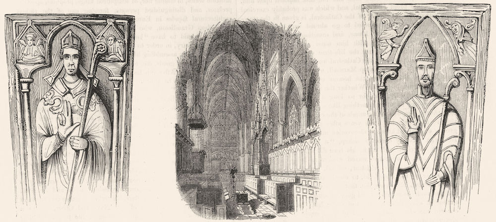 EXETER. Bishops Marshall, Bartholomew; cathedral 1845 old antique print