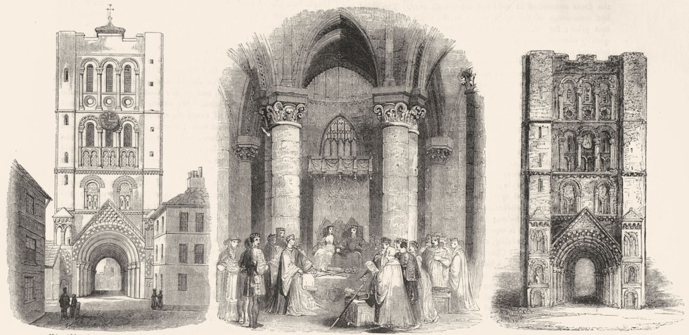 Associate Product BURY ST EDMUNDS. Abbey Gate; Parliament; Saxon Tower  1845 old antique print