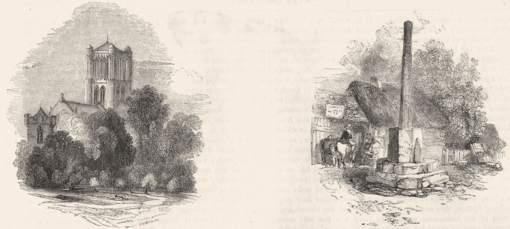 WORCS. Pershore ; Cross near Pershore 1845 old antique vintage print picture