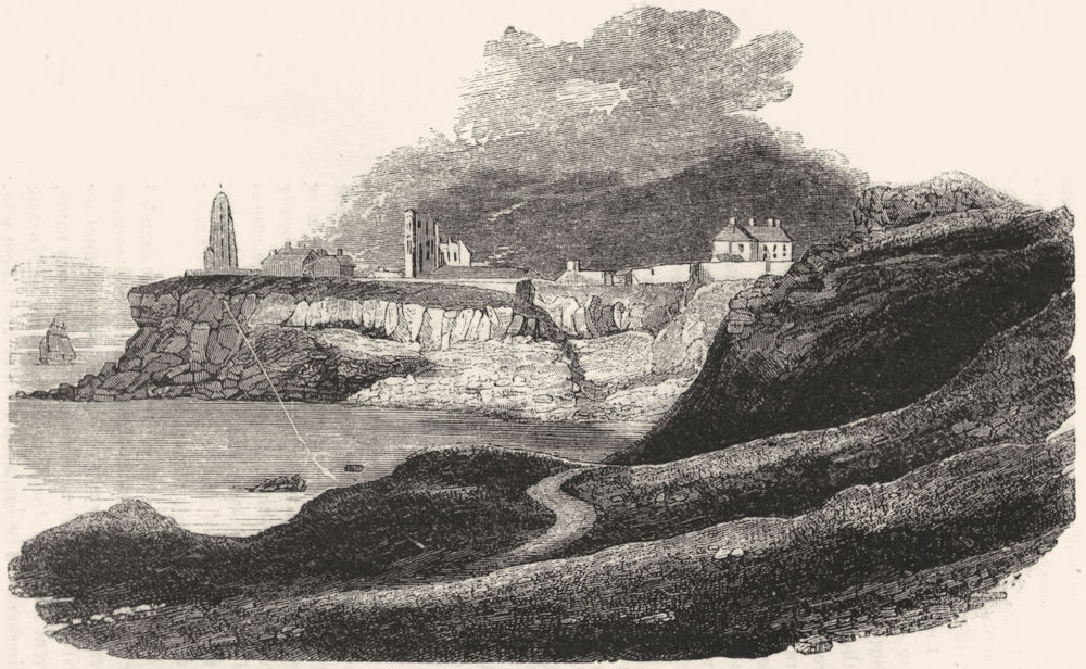 NORTHUMBS. Tynemouth Cliff 1845 old antique vintage print picture