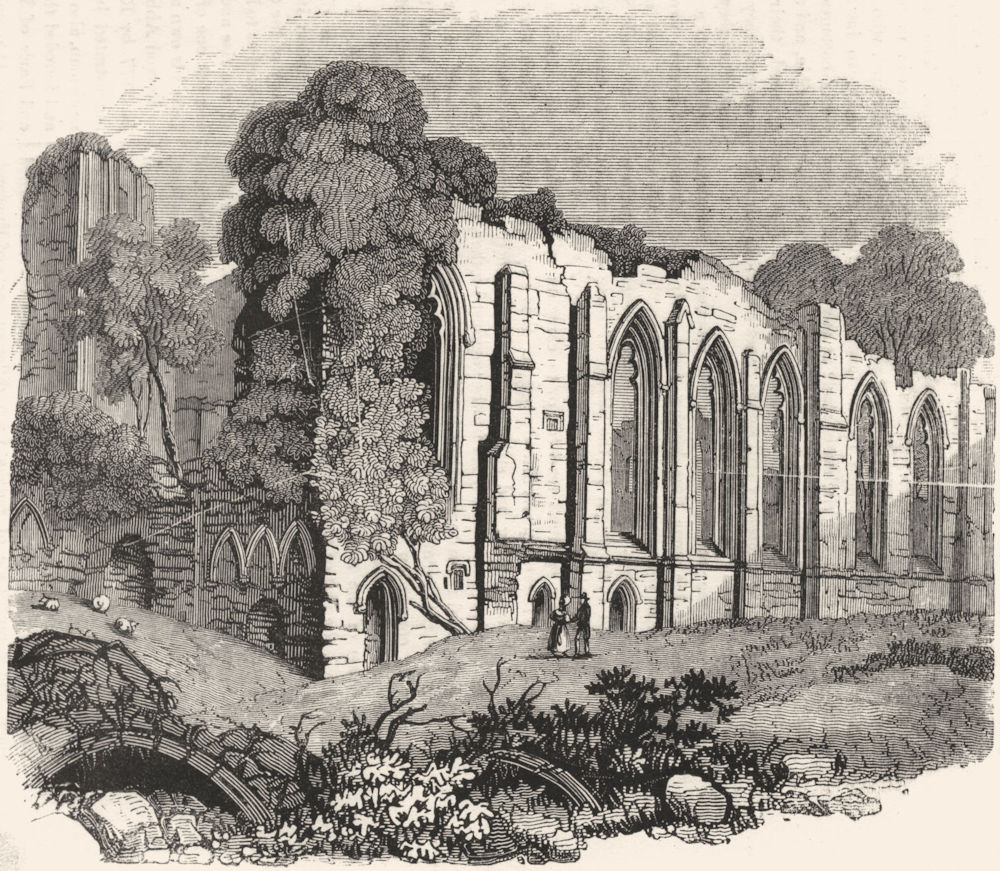 YORKS. Easby Abbey 1845 old antique vintage print picture