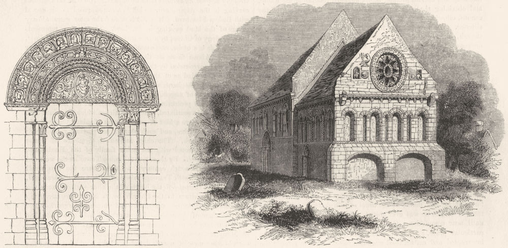 KENT. Door of Barfreston Church;  1845 old antique vintage print picture