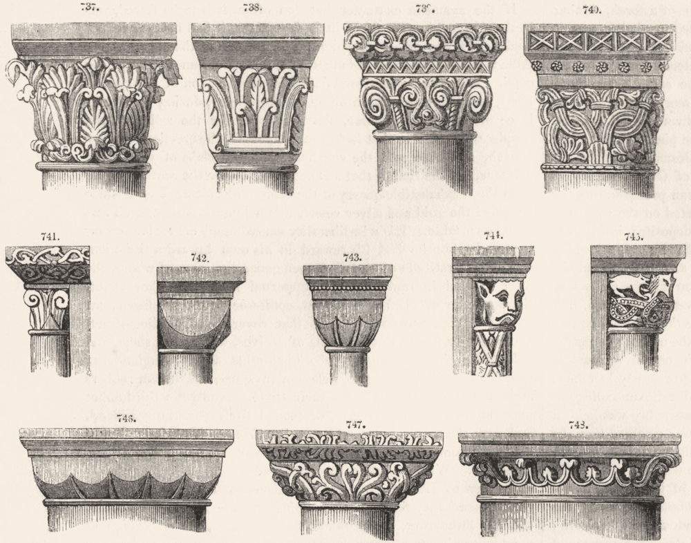 Associate Product NORMAN CAPITALS. Jumieges, Sanson, Steetly, Rochester 1845 old antique print