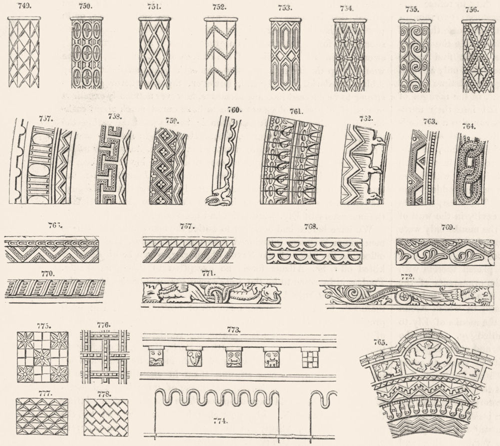 Associate Product NORMAN ARCHITECTURE. Shaft, Moulding, impost, Cornice 1845 old antique print