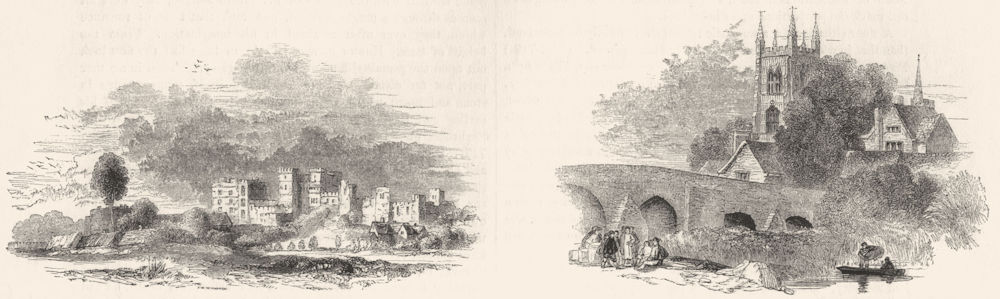 WARCS. Ruins, Kenilworth 17C; Bridge, Evesham 1845 old antique print picture