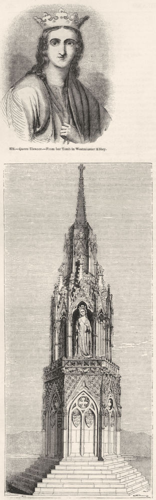 HERTS. waltham cross & Queen Eleanor 1845 old antique vintage print picture