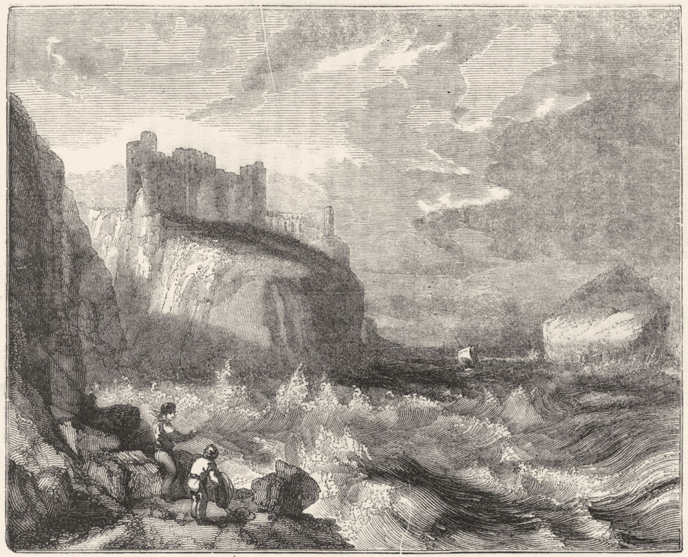 SCOTLAND. Tantallon Castle, with Bass Rock 1845 old antique print picture