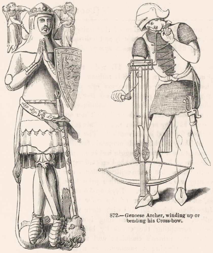 Associate Product PORTRAITS. John of Eltham; Genoese Archer, cross-bow 1845 old antique print