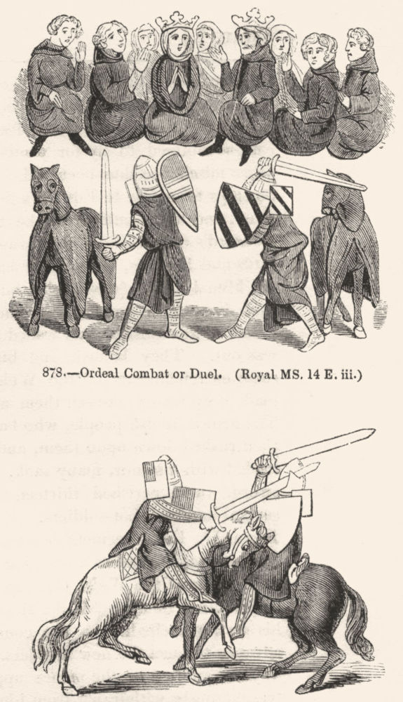 Associate Product MILITARIA. Ordeal Combat or duel; Knights combating 1845 old antique print