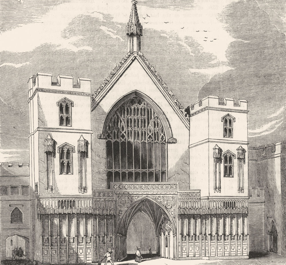 LONDON. Main entry to Westminster Hall 1845 old antique vintage print picture