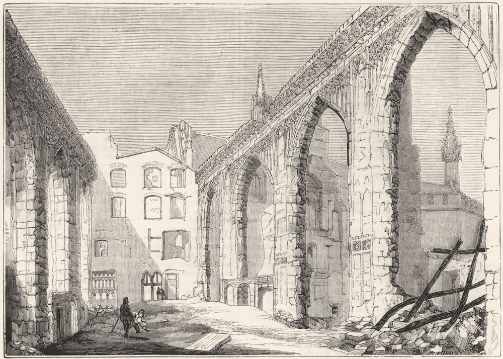 LONDON. Ruins of St Stephen's Chapel 1845 old antique vintage print picture