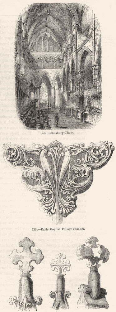 Associate Product SALISBURY. Choir; Foliage Bracket; Gable Crosses 1845 old antique print