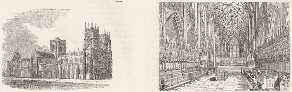 YORKS. York, general view ; Choir, York 1845 old antique vintage print picture