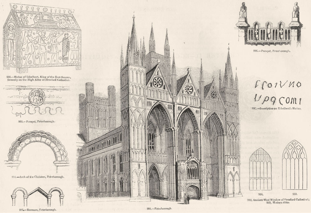 PETERBOROUGH. Cathedral, Ethelbert shrine, parapet 1845 old antique print