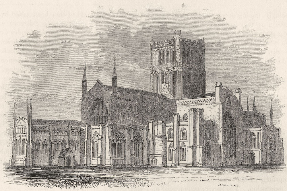 HEREFORD. Hereford Cathedral 1845 old antique vintage print picture