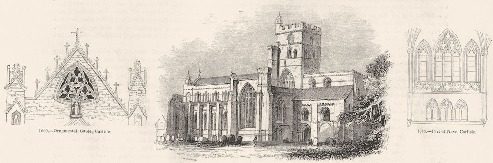 Associate Product CUMBS. Ornamental Gable, Carlisle; Cathedral; Nave  1845 old antique print